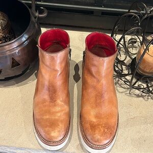 Bed Stu Tan Ankle Boots with Red Interior